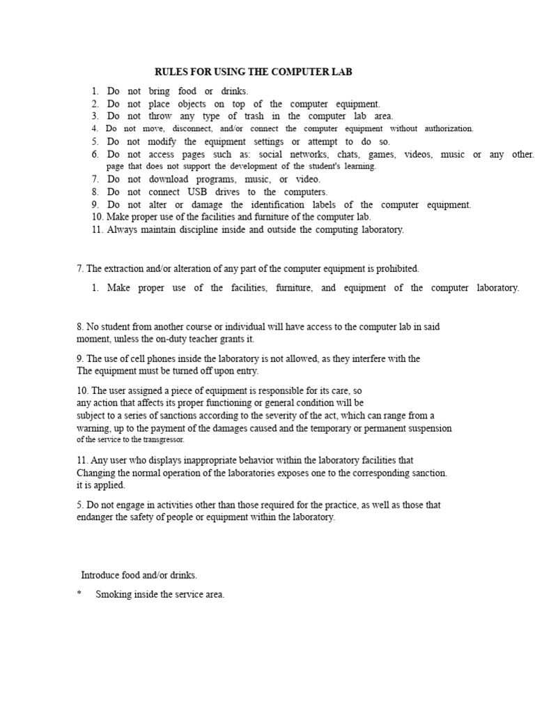 Computer Lab Usage Guidelines | PDF | Laboratories | Computing