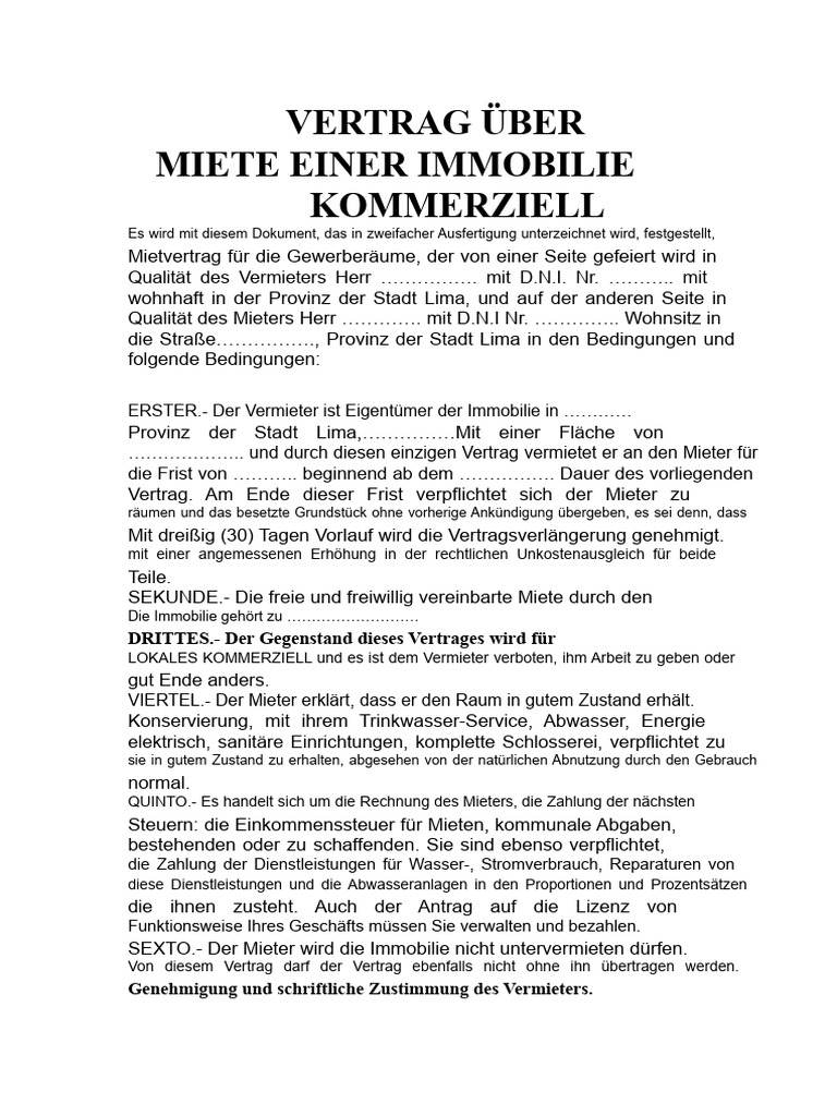 Mustervertrag Für Die Einfache Vermietung Eines Geschäftsraums | PDF