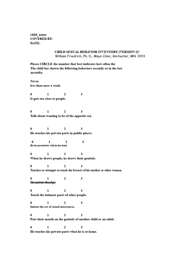 Child Sexual Behavior Inventory 2 Guide | PDF | Human Sexual Activity ...