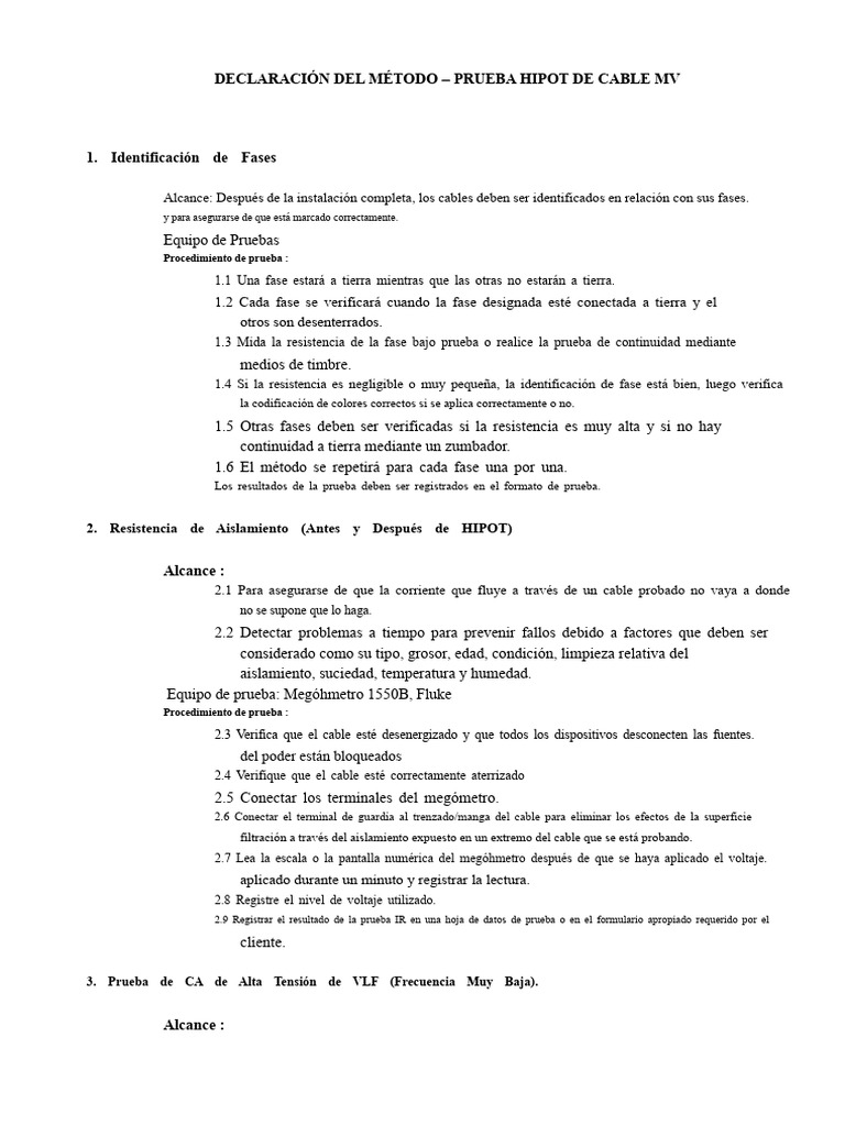 Pruebas de Aislamiento y HIPOT en Cables MV | PDF | Electromagnetismo ...