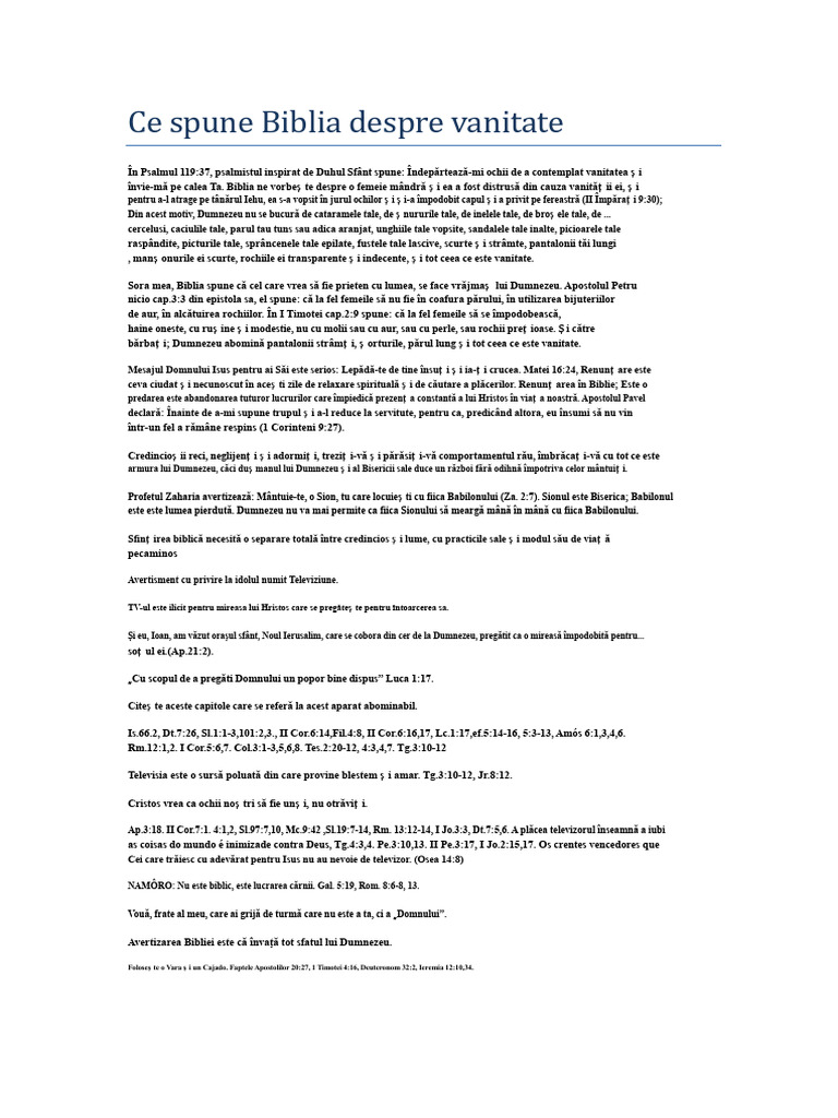 Ce Spune Biblia Despre Vanitate | PDF