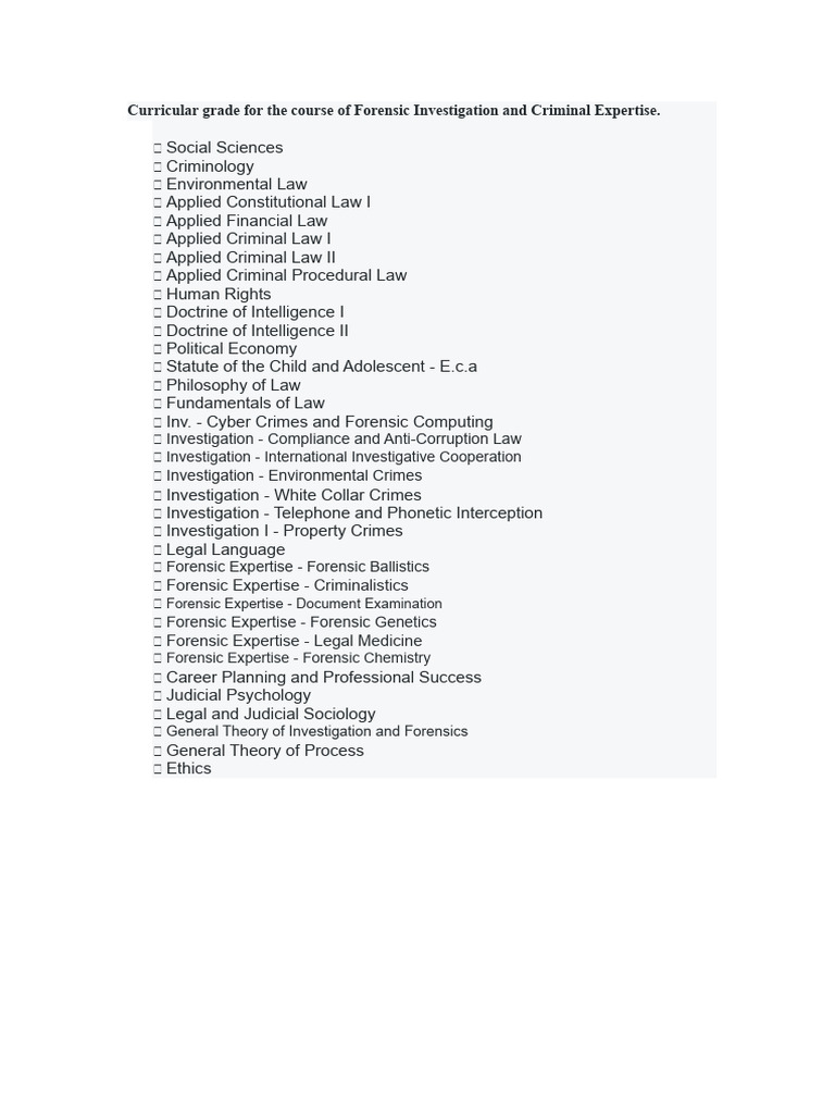 Forensic Investigation Course Curriculum | PDF