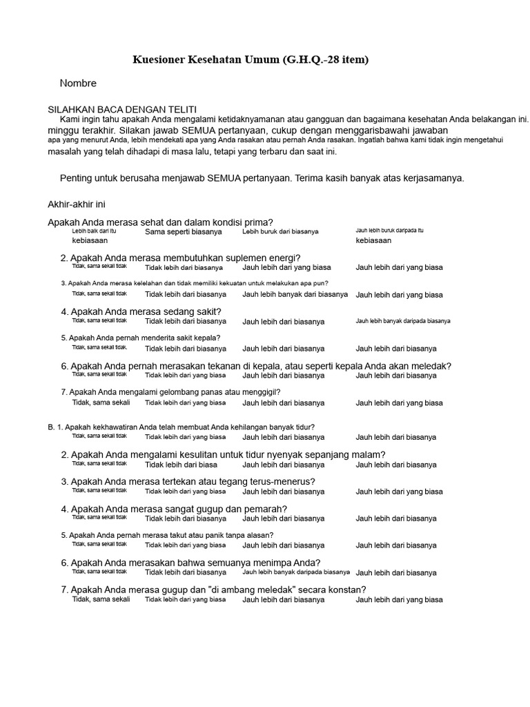 Kuesioner Kesehatan Umum GHQ-28 | PDF