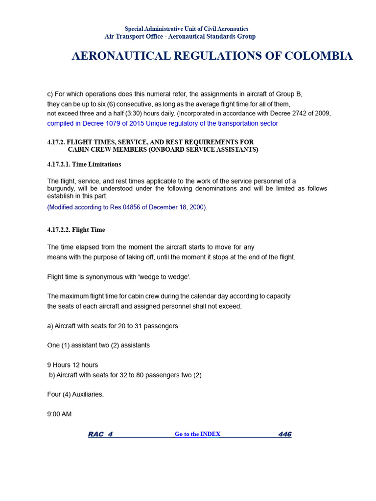 Colombia Aeronautical Regulations: Crew Time Limits | PDF | Aircraft ...