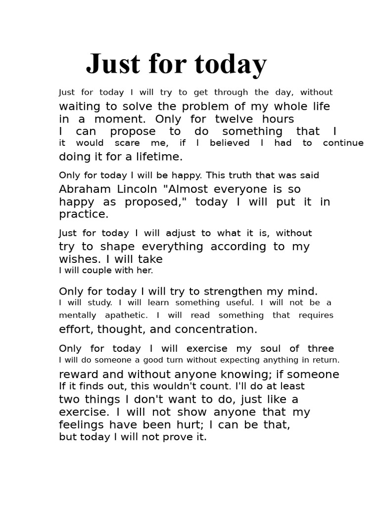 Just for Today: A Daily Commitment | PDF