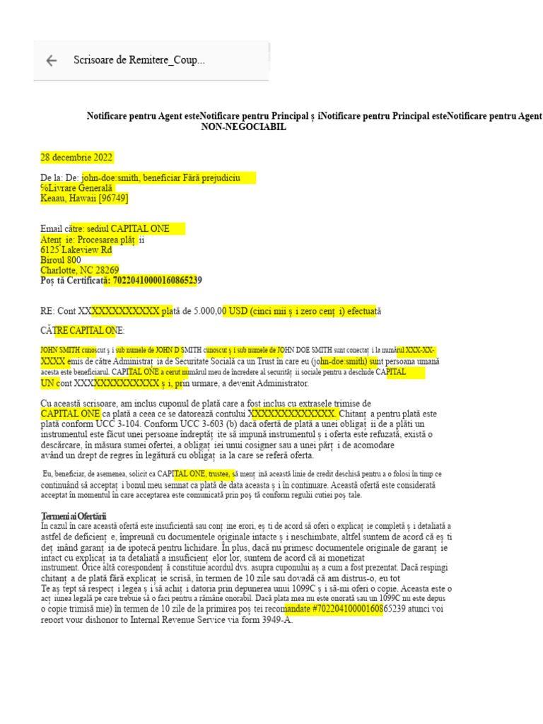 Scrisoare de Remitere - Model - Cupon | PDF