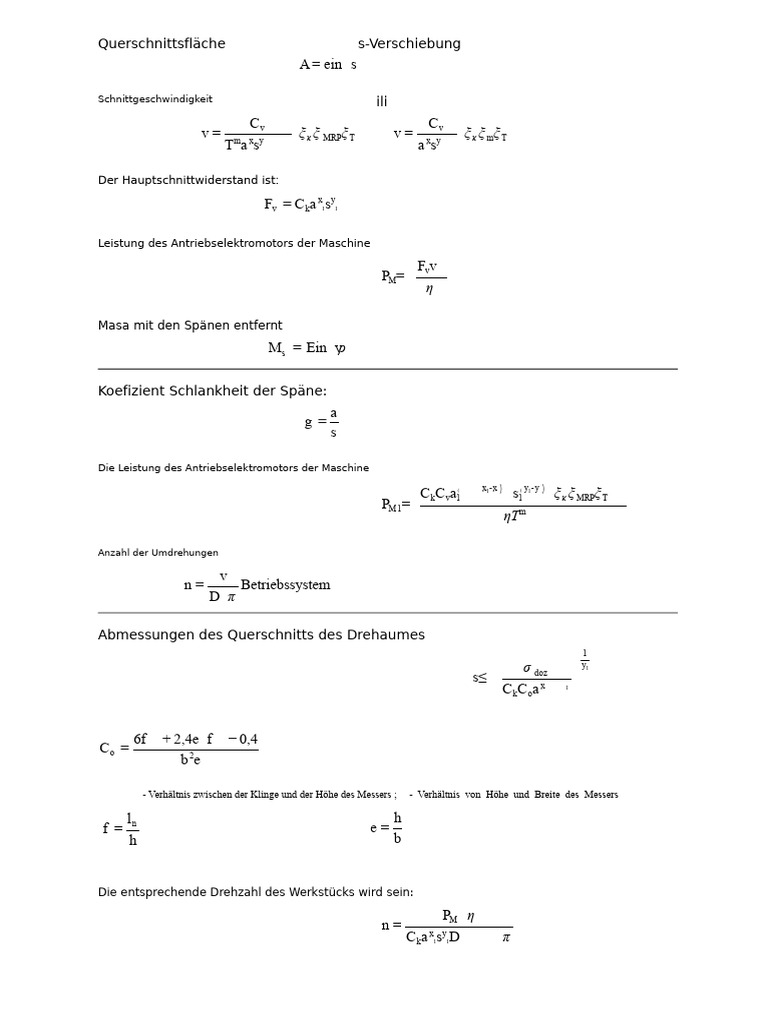 Cutting FORMULAS | PDF