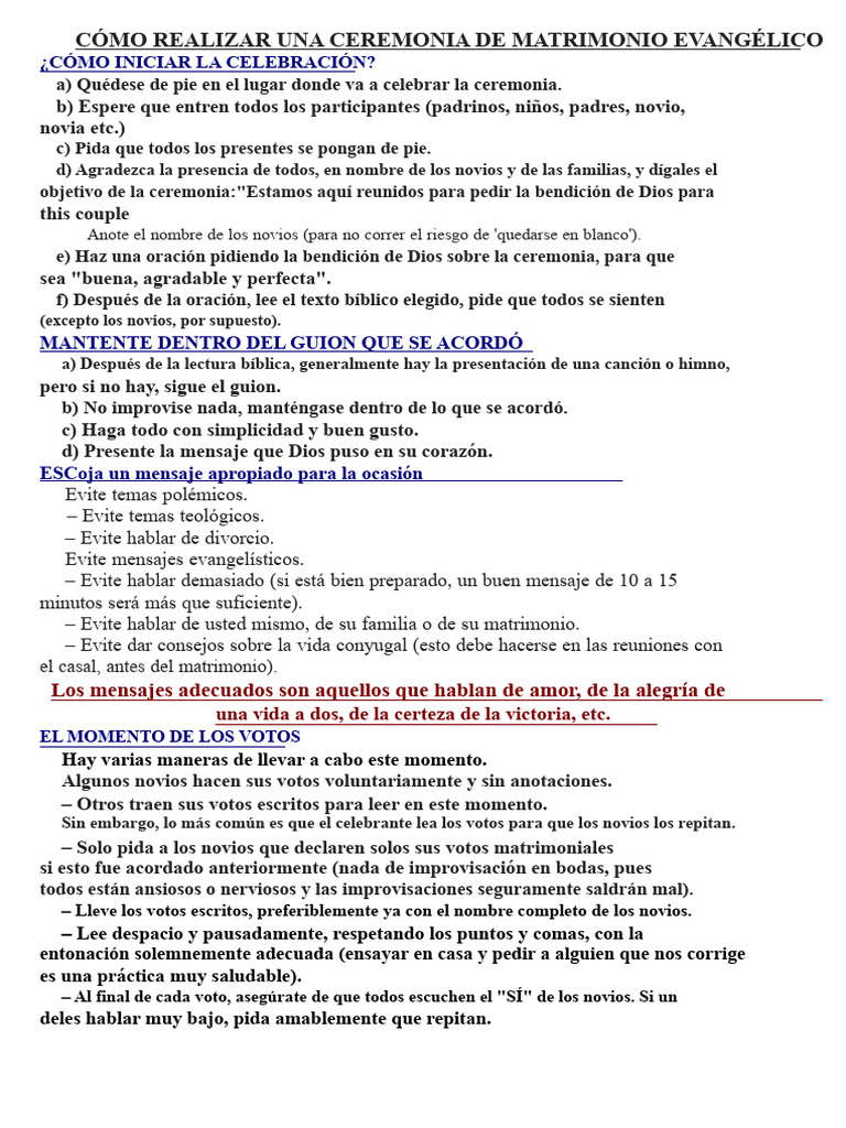 Guía para Ceremonia de Matrimonio Evangélico | PDF | Amor