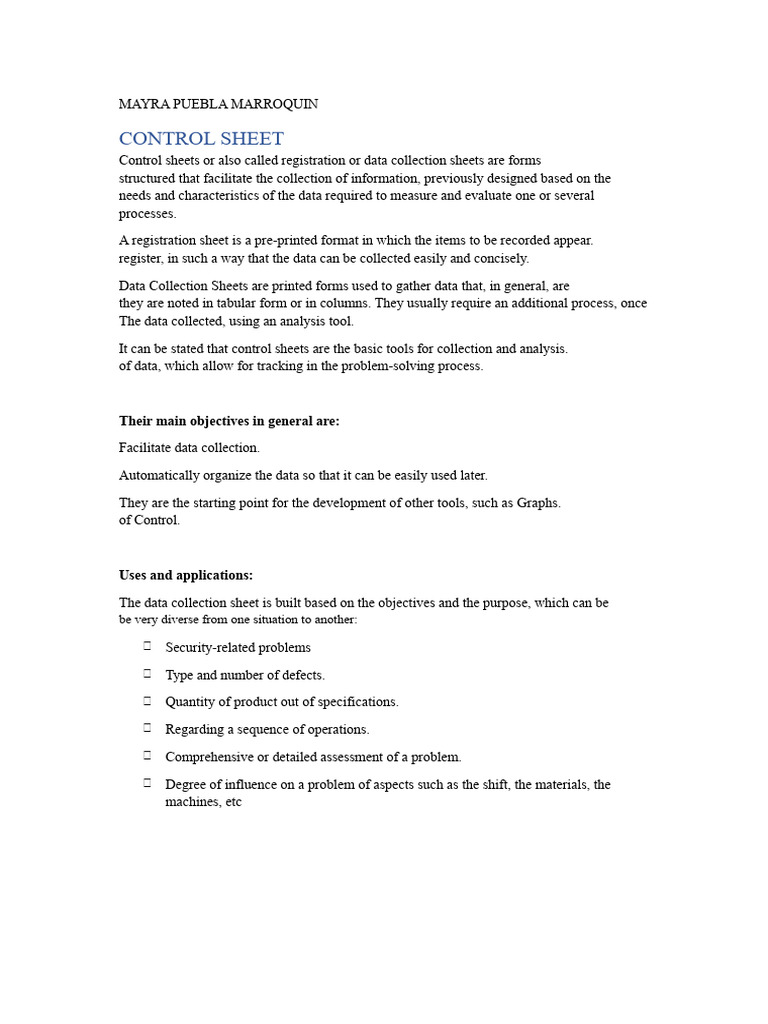 Control Sheet Overview and Examples | PDF