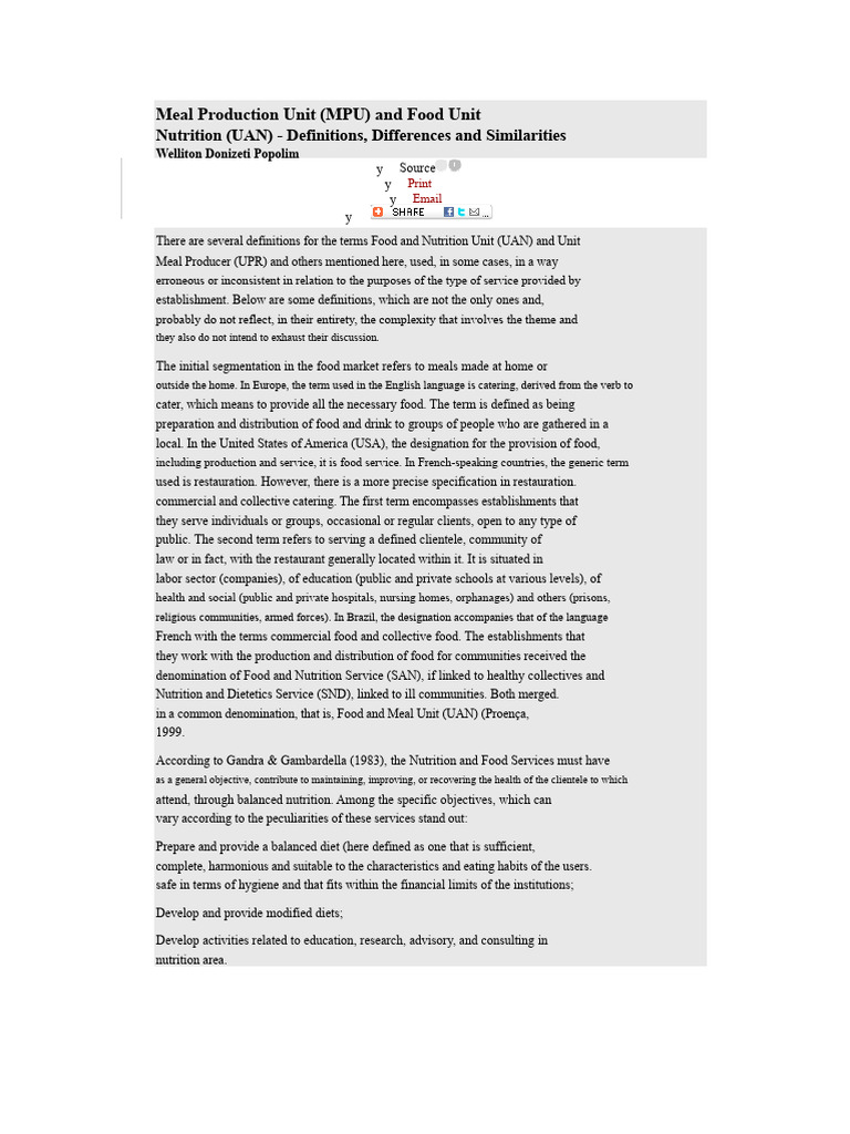 Understanding Meal Production Units and Nutrition | PDF | Restaurants ...