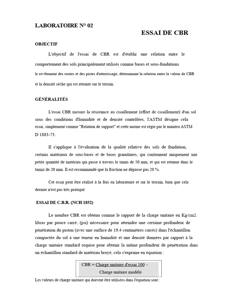 Essai de CBR : Méthodes et Objectifs | PDF
