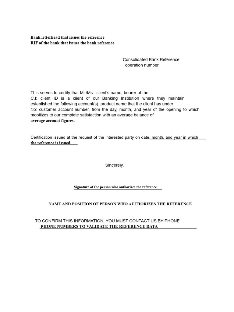 Bank Reference Letter Template | PDF