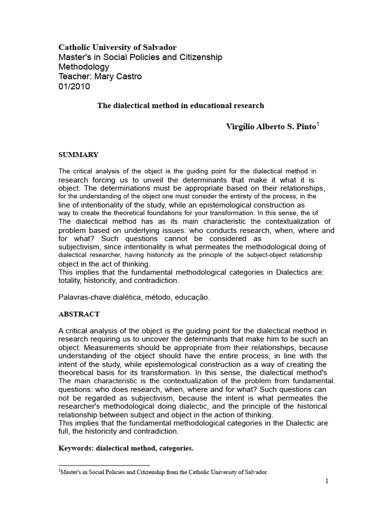 The Dialectical Method in Education Research | PDF | Dialectic ...