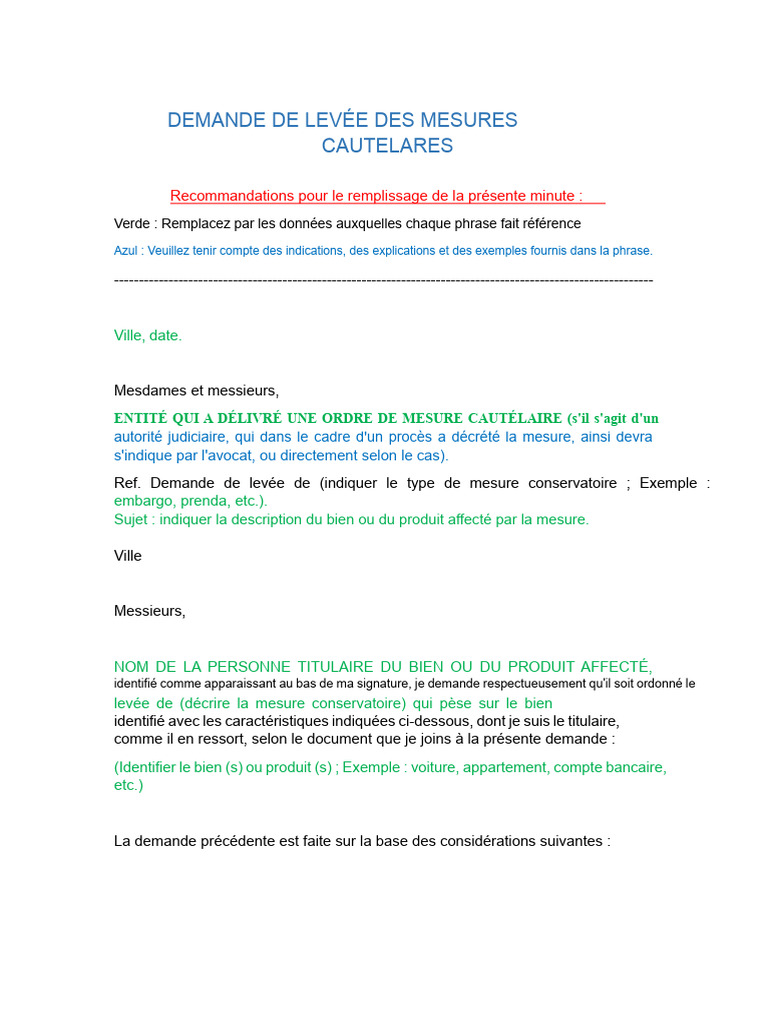 Demande de levée de mesure conservatoire | PDF