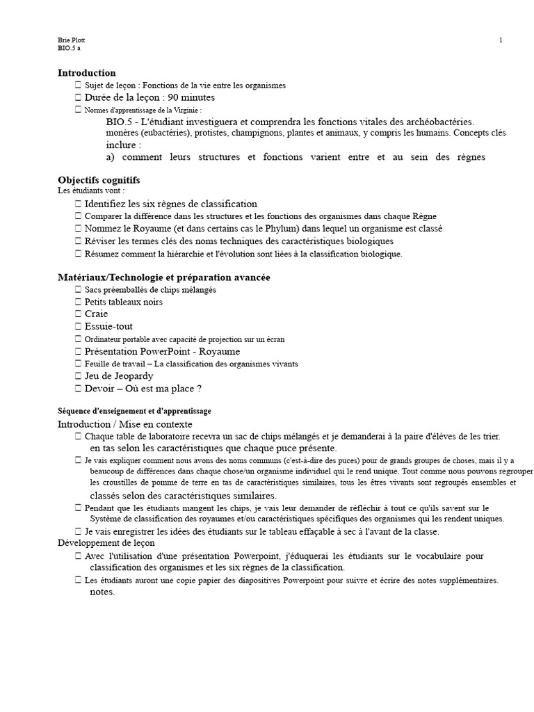 Classification des Organismes Vivants | PDF | Biologie