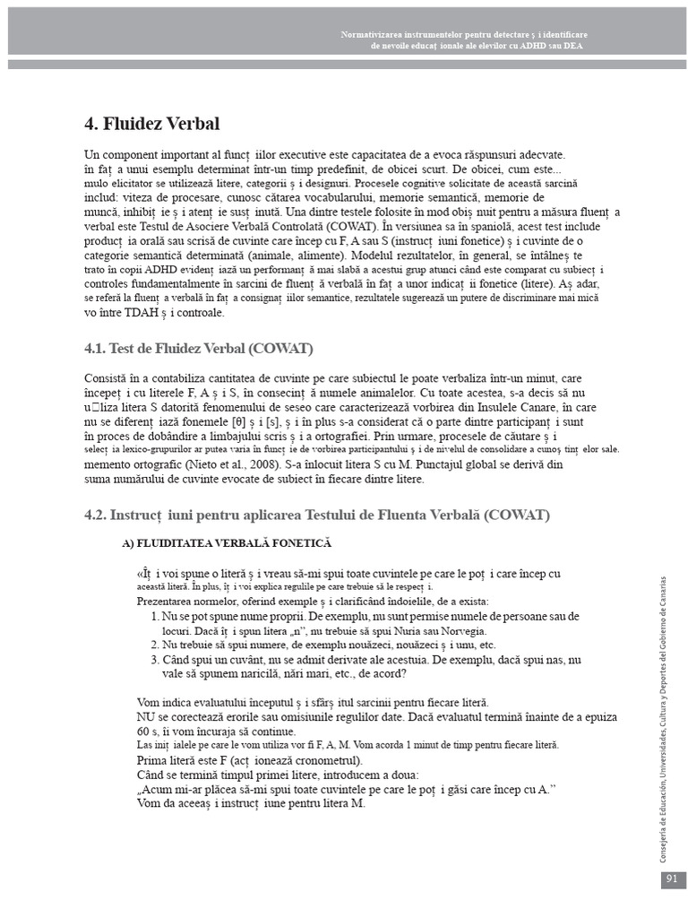 Test de Fluenta Verbala - COWAT | PDF