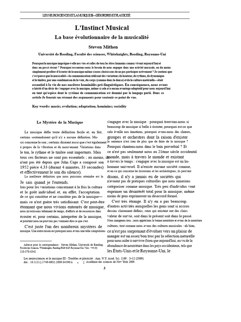 L'instinct Musical | PDF | Homme de Néandertal | Humain