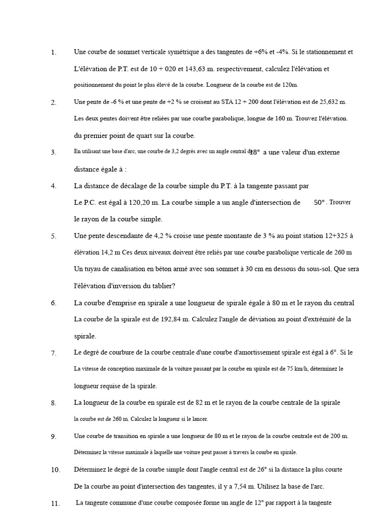 Calculs de courbes et pentes routières | PDF | Tangente (géométrie ...
