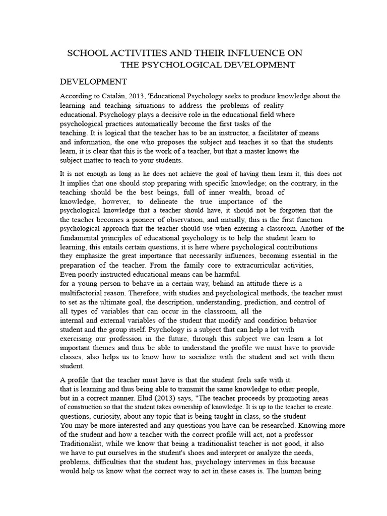 Impact of School Activities on Psychology | PDF | Psychology ...