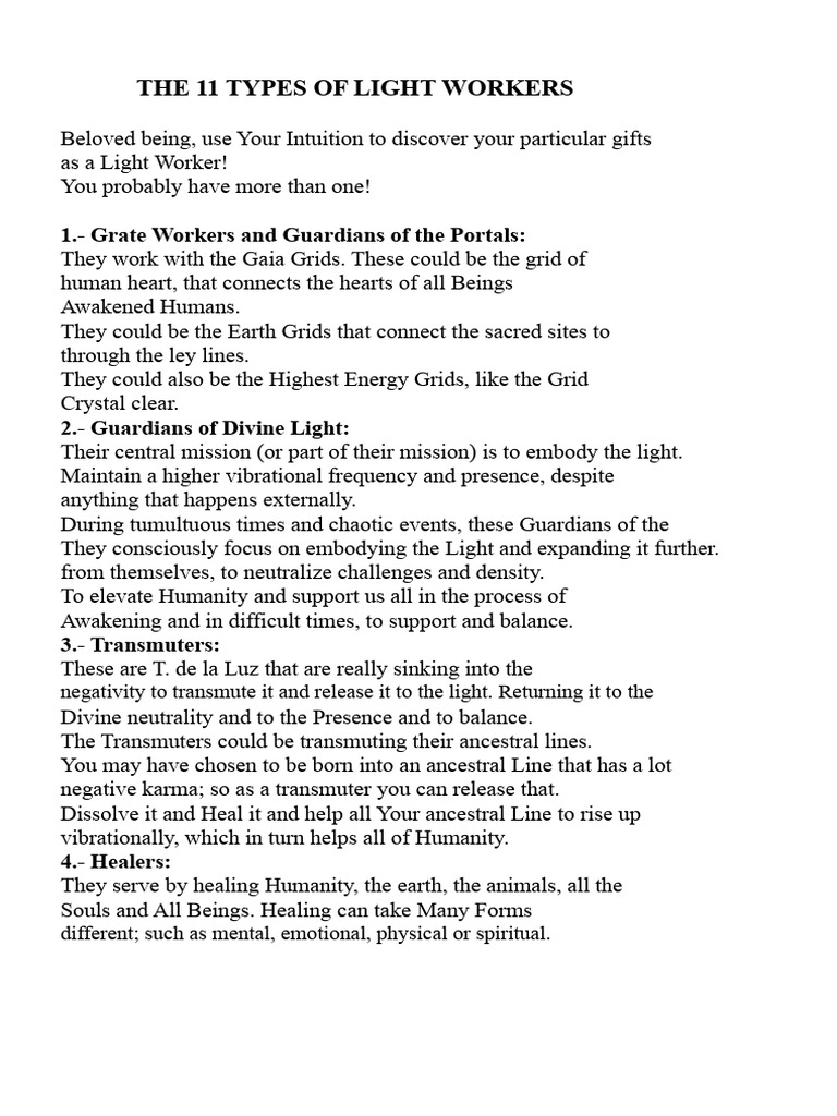 The 11 Types of Lightworkers Explained | PDF | Dream | Divinity