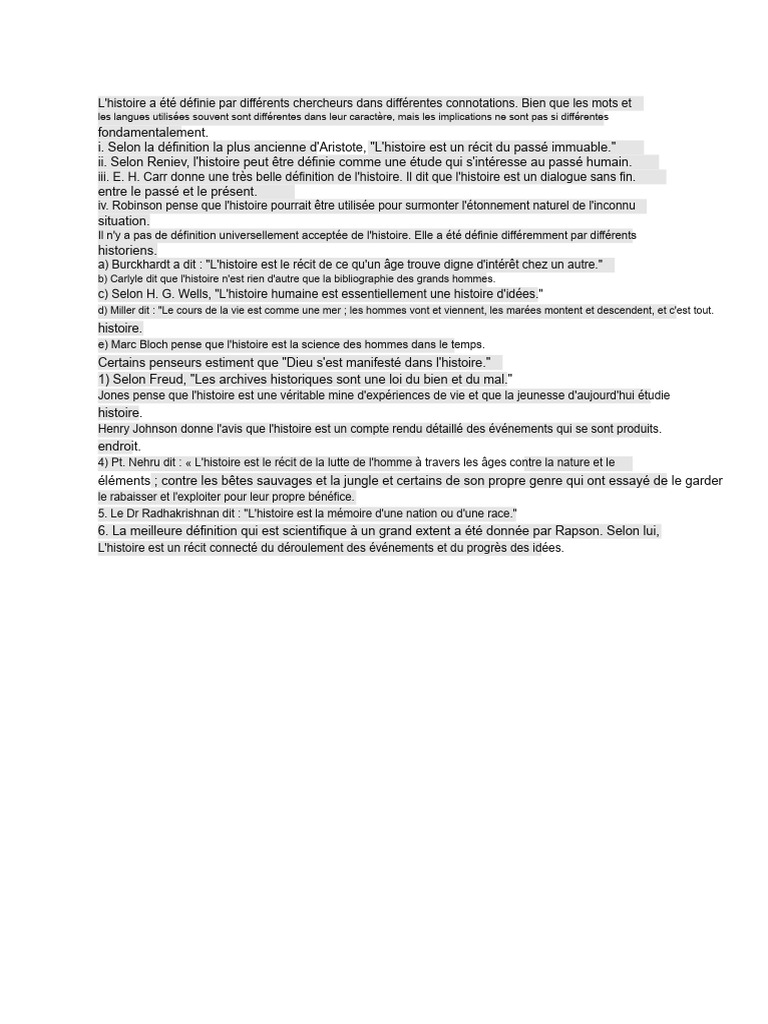 Définitions variées de l'histoire | PDF