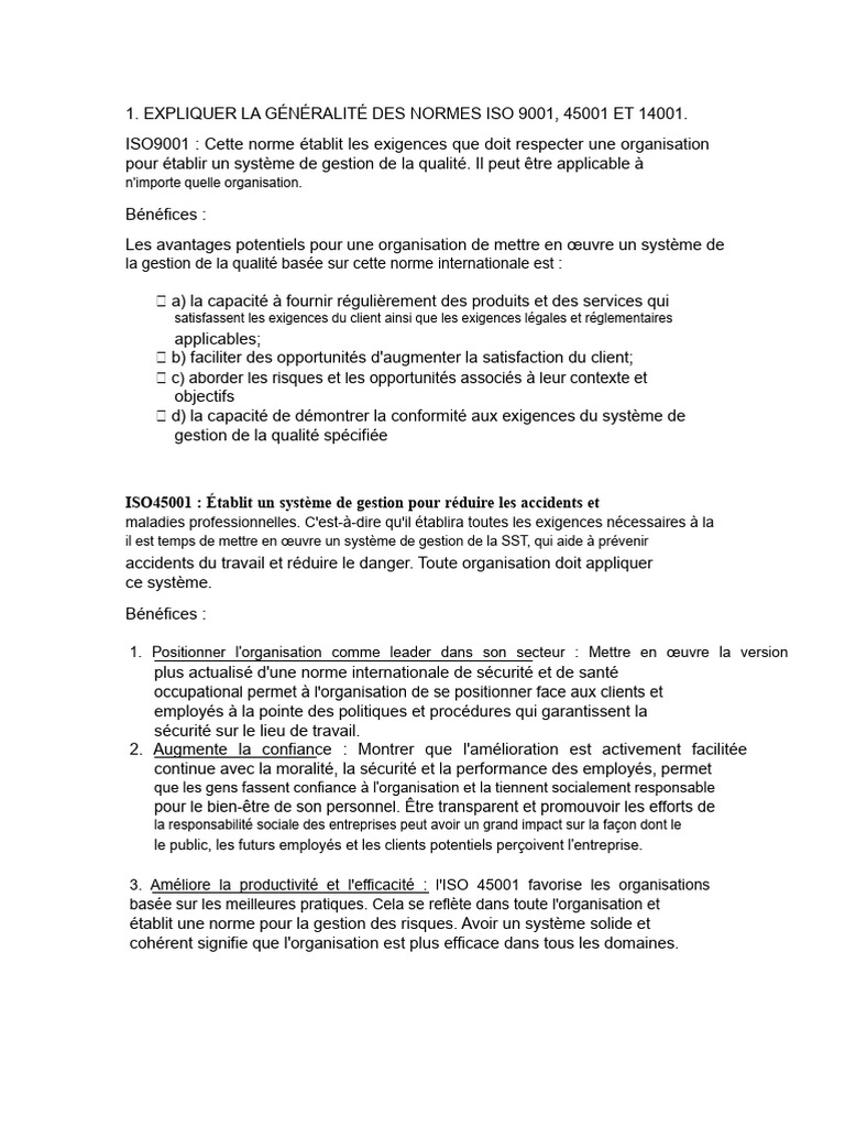 Avantages des normes ISO 9001, 45001, 14001 | PDF | Management de la ...