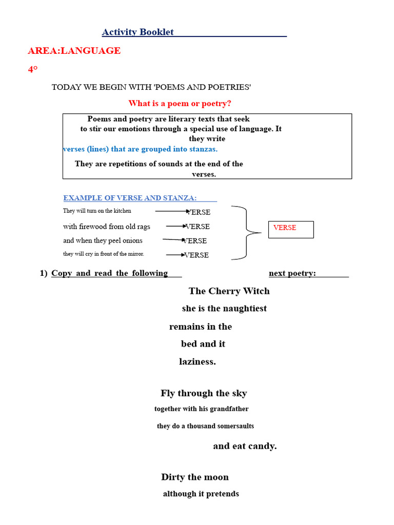 Poetry Activity Booklet for Kids | PDF | Poetry | Rhyme