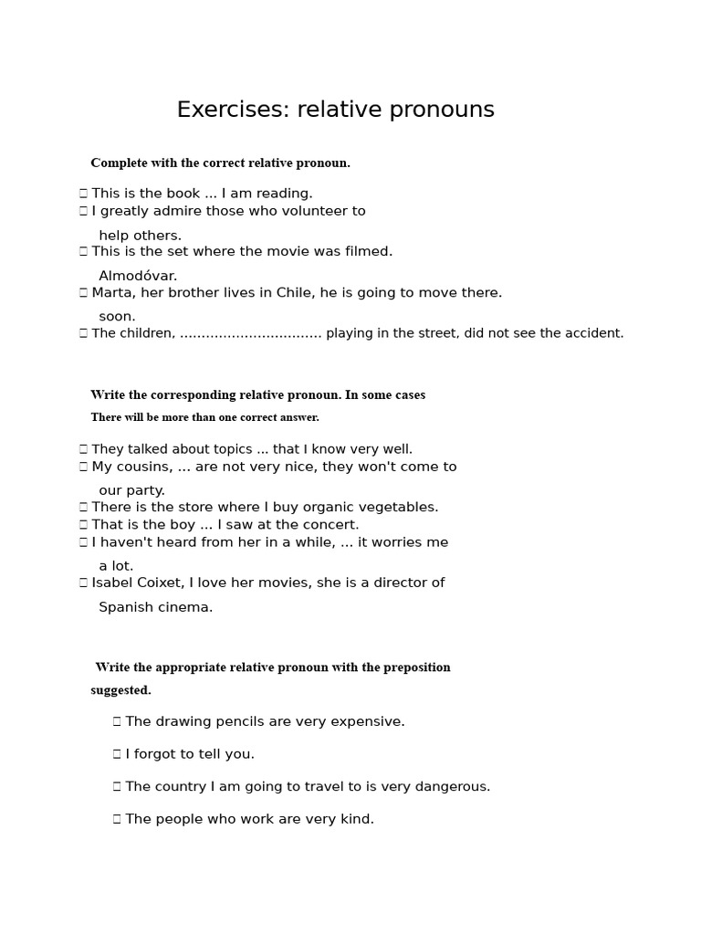 Exercises on Relative Pronouns | PDF