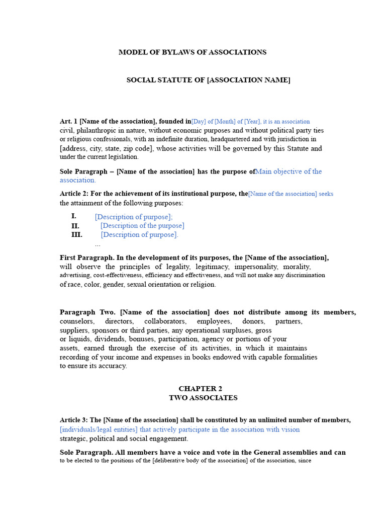 Bylaws Model for Nonprofit Associations | PDF | United Nations General ...