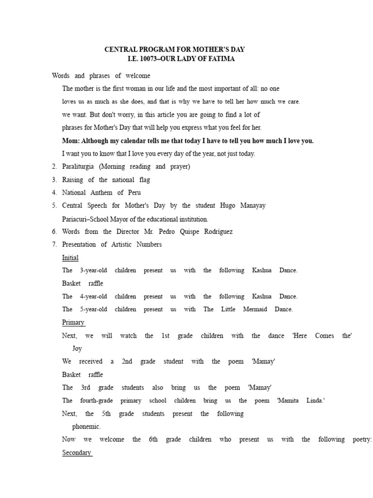 Mother's Day Celebration Program | PDF
