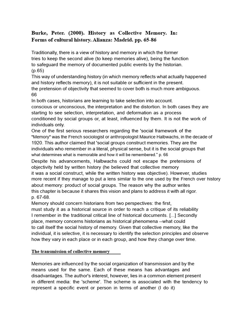 Collective Memory in Historical Context | PDF | Memory | Experience