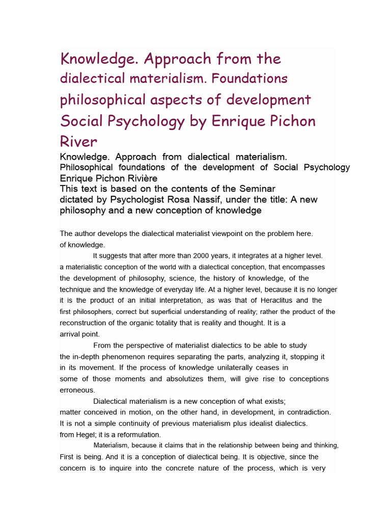Dialectical Materialism in Social Psychology | PDF | Dialectic ...