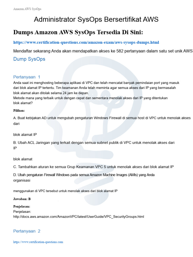Panduan AWS SysOps: Pertanyaan & Jawaban | PDF