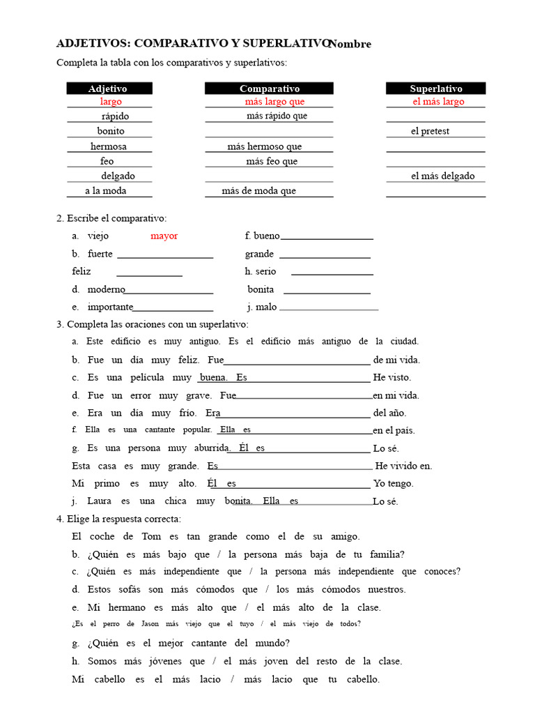 Ejercicios de comparativos y superlativos | PDF | Adjetivo