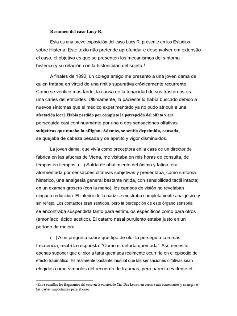 Resumen Del Caso Lucy R | PDF | Trauma psicólogico | Histeria
