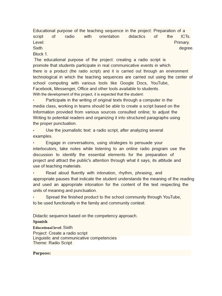 Create a Radio Script: Teaching Sequence | PDF | Information | Human ...