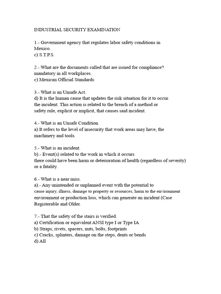 Industrial Security Examination Guide | PDF | Safety | Occupational ...