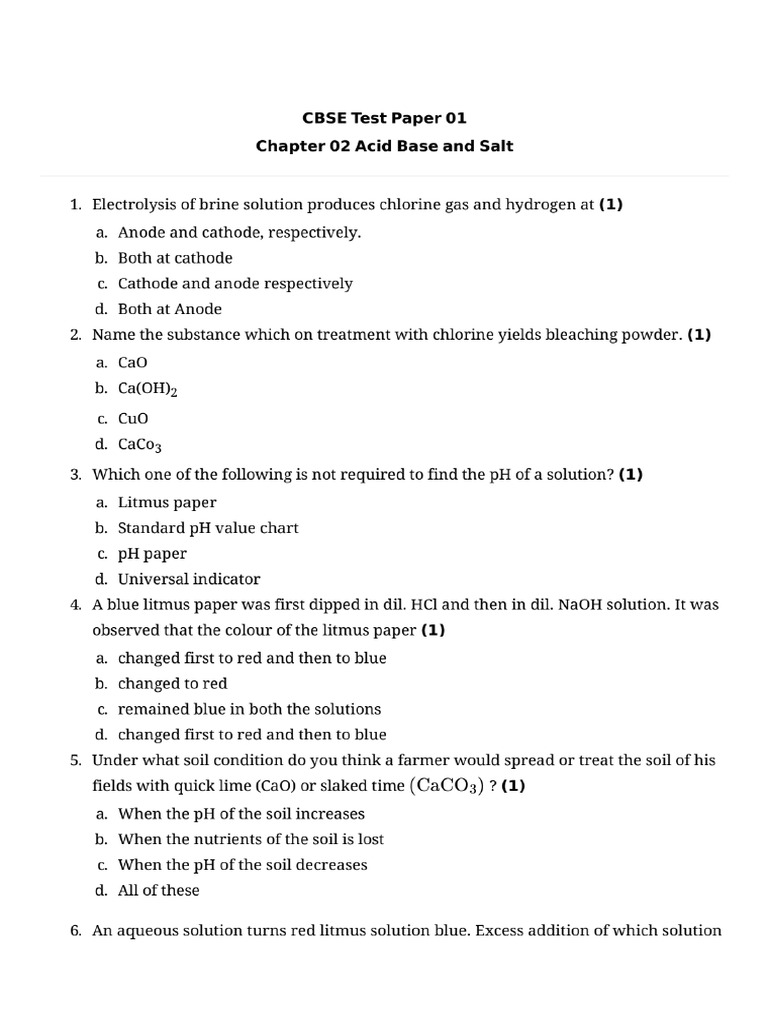 Acids Bases & Salts - Exam Paper | PDF