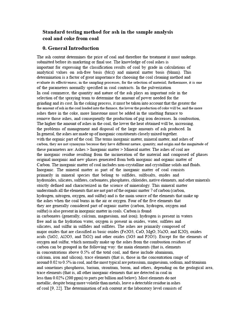 Ash Content Testing Method for Coal | PDF | Coal | Minerals