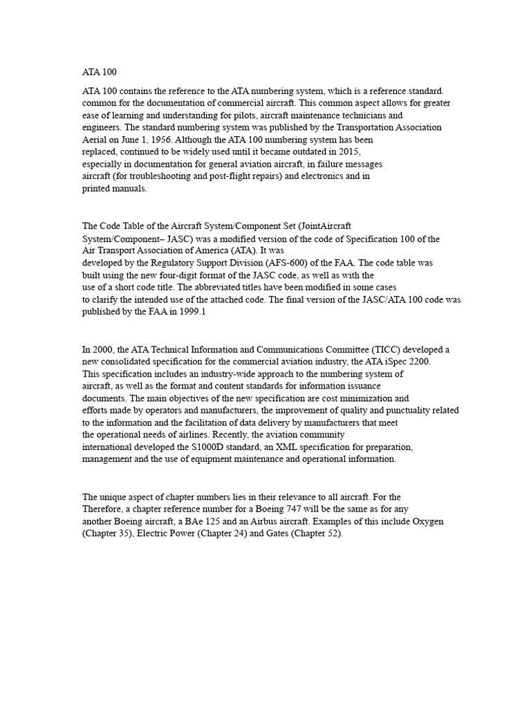 Overview of ATA Specification 100 | PDF | Aviation | Aircraft