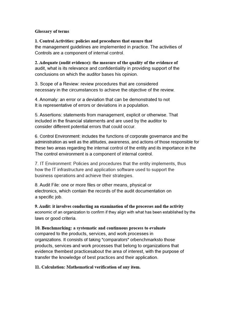 Essential Audit and Control Terms Glossary | PDF | Audit | Internal Control