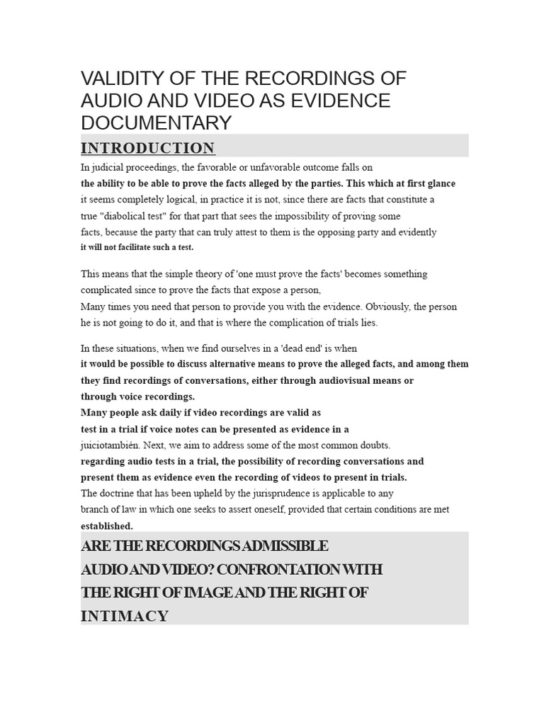 Validity of Audio and Video Recordings As Documentary Evidence | PDF ...