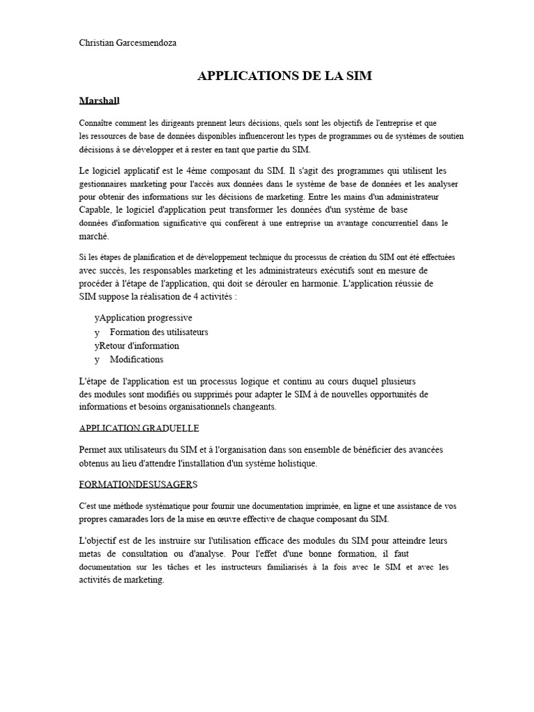 Applications du SIM pour la prise de décision | PDF | Commercialisation ...