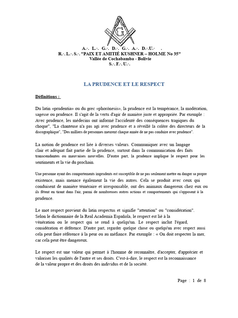 Prudence et Respect en Franc-Maçonnerie | PDF | Prudence | Franc-maçonnerie