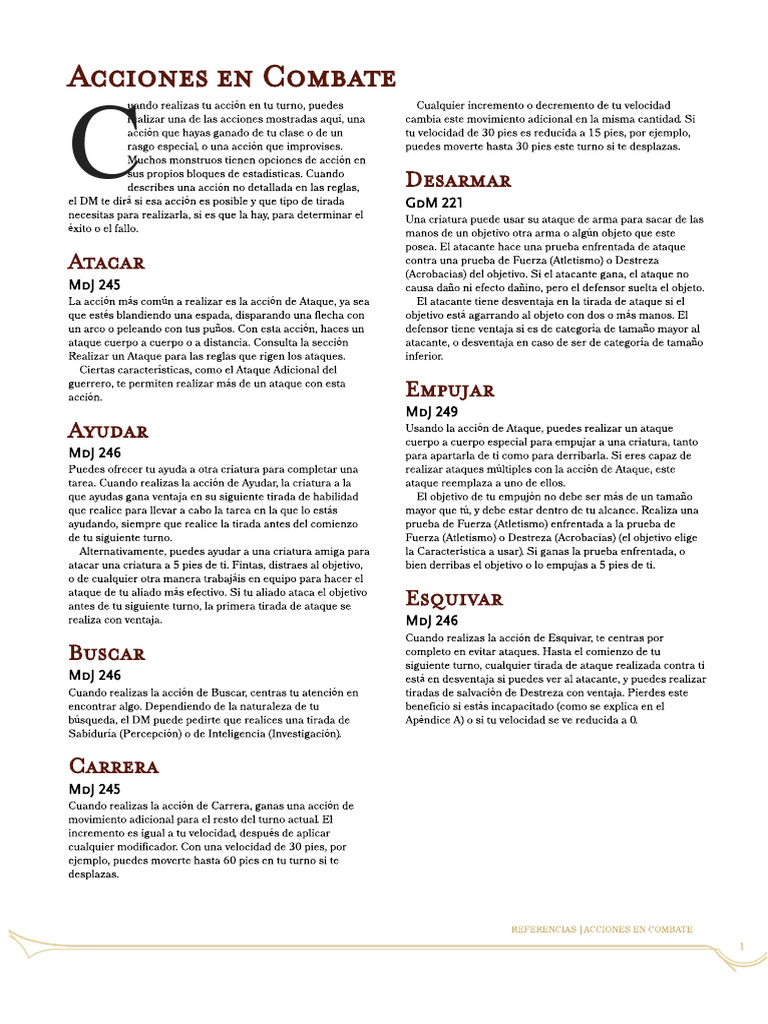 D&D 5E - Actions in Combat v2.0 | PDF