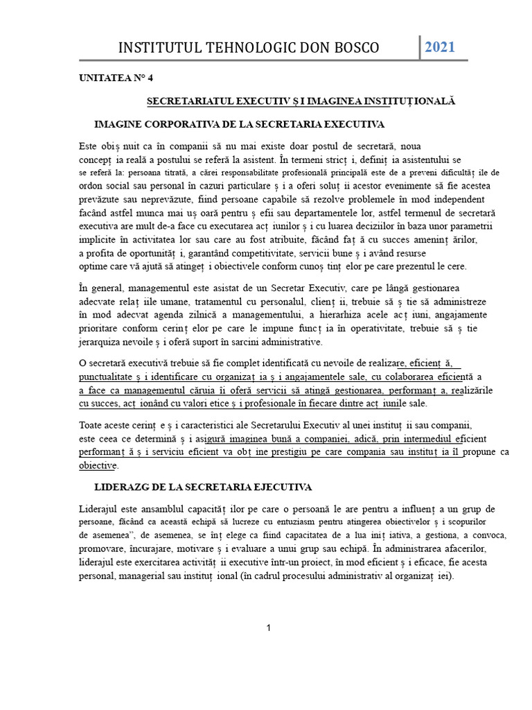 Secretara Executivă Și Imaginea Instituțională | PDF