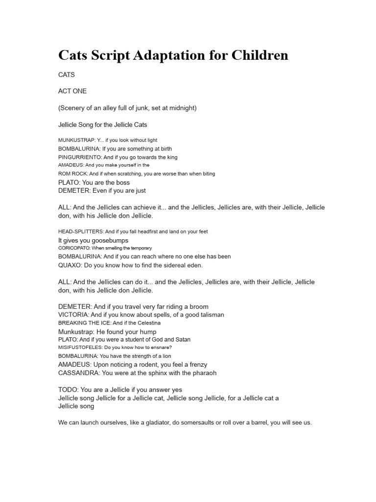 Cats Script Adaptation For Children | PDF
