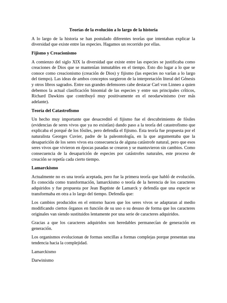 Teorías de la Evolución a lo Largo de la Historia | PDF | Evolución ...