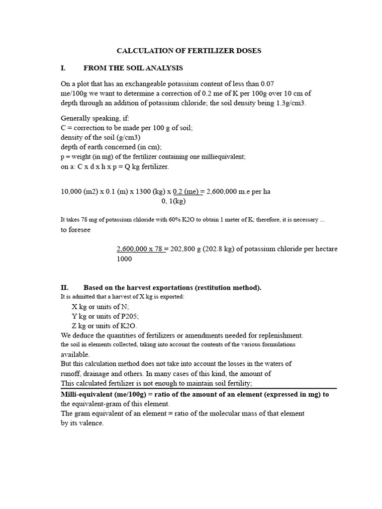Fertilizer Dose Calculation Guide | PDF | Fertilizer | Soil