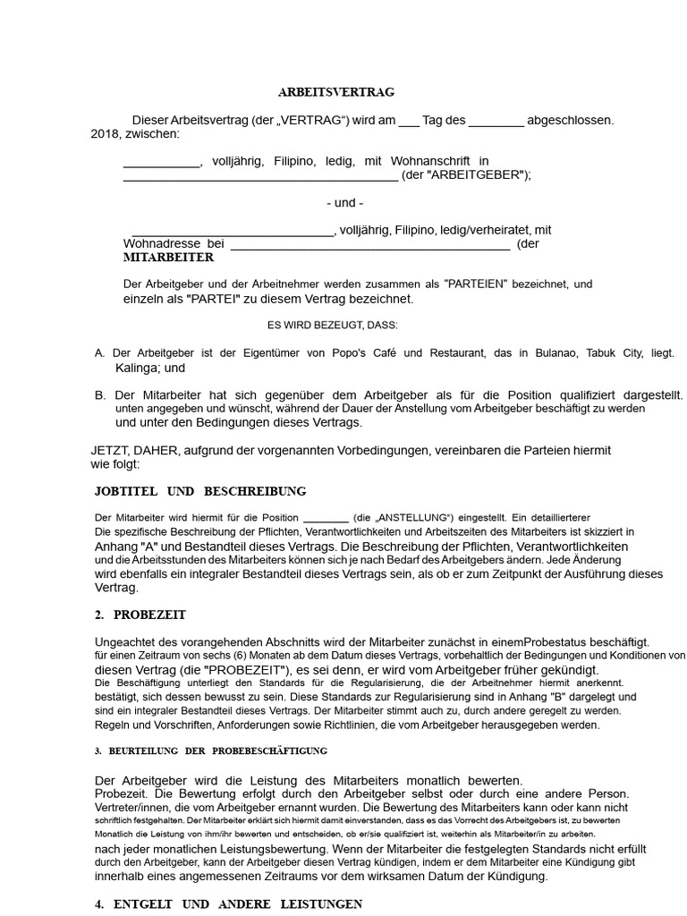 Arbeitsvertrag | PDF